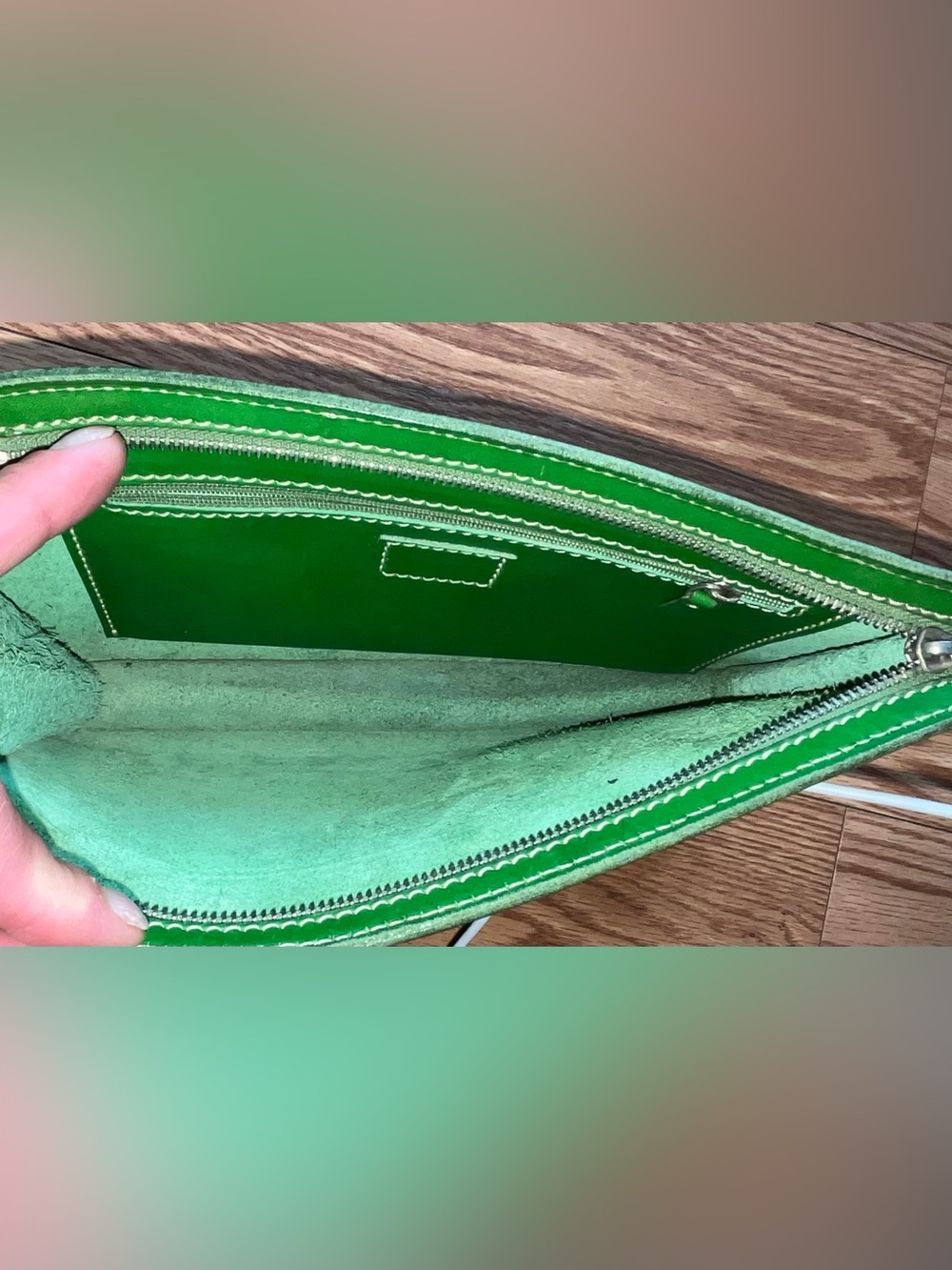 kate spade Emerald Green Leather Pouch Wallet wristlet strap - Picture 13 of 16